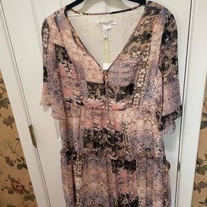 BCBGeneration Pink and Black Patterned Midi Dress
